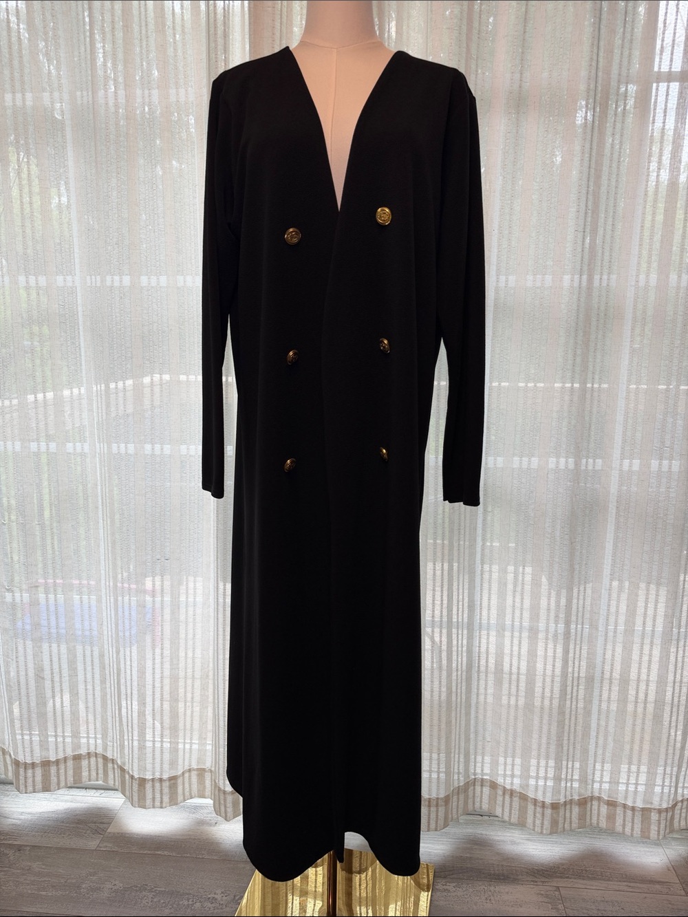 Boohoo Never Worn Black Maxi Jacket with Gold Buttons